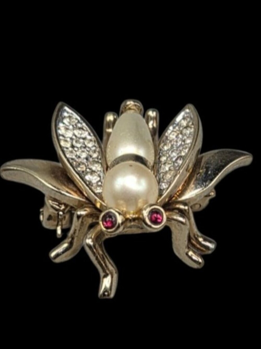 Vintage Signed Panetta Faux Pearl Rhinestone Bumblebee Brooch Insect Pin Bug